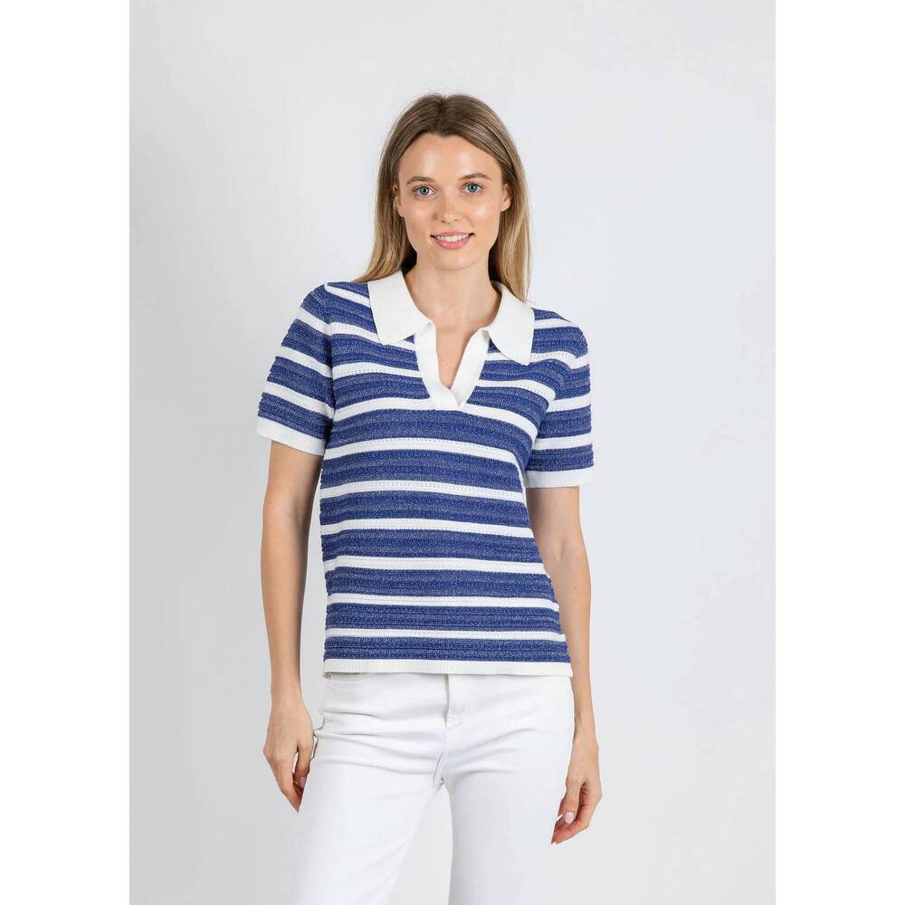 NEW LEO & UGO luna lurex stripe sweater in blue/white